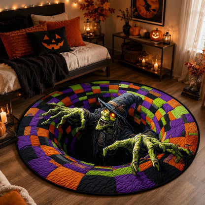 3D Witch Halloween Round Rug, Spooky Haunted House Floor Mat, Creepy Decor