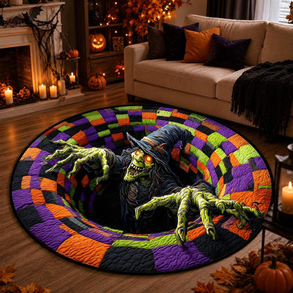 3D Witch Halloween Round Rug, Spooky Haunted House Floor Mat, Creepy Decor