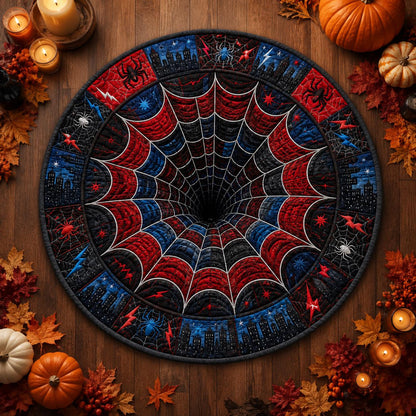 3D Spider Web Rug, Round Red Blue Black Area Rug, Optical Illusion Floor Mat, Superhero Inspired Comic Room Decor