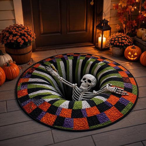 3D Skeleton Halloween Rug, Round Spooky Area Rug, Optical Illusion Floor Mat, Creepy Haunted House Decor
