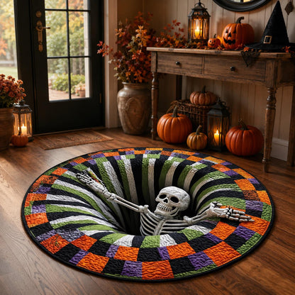 3D Skeleton Halloween Rug, Round Spooky Area Rug, Optical Illusion Floor Mat, Creepy Haunted House Decor