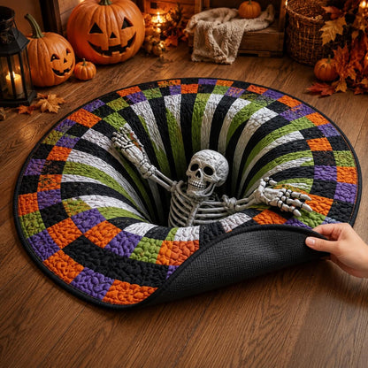 3D Skeleton Halloween Rug, Round Spooky Area Rug, Optical Illusion Floor Mat, Creepy Haunted House Decor