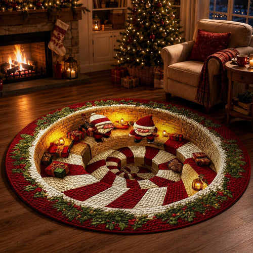 Christmas 3D Illusion Rug, Santa Gnome Round Area Rug, Candy Cane Spiral Floor Mat, Holiday Living Room Decor, Xmas Gift