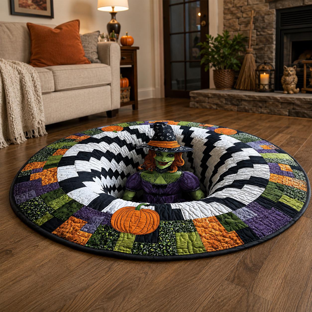 Halloween Witch 3D Illusion Round Rug, Spooky Spiral Tunnel Floor Mat, Gothic Decor, Creepy Witch Gift