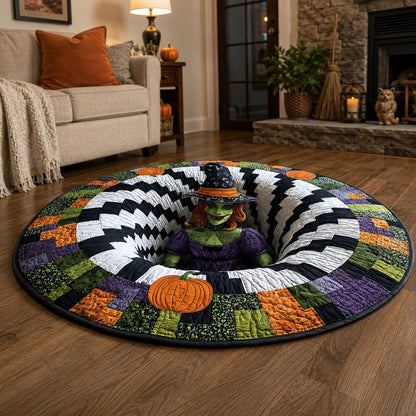 Halloween Witch 3D Illusion Round Rug, Spooky Spiral Tunnel Floor Mat, Gothic Decor, Creepy Witch Gift