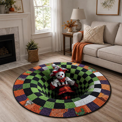 Creepy Jester 3D Illusion Rug, Halloween Clown Round Area Rug, Spooky Checkerboard Floor Mat, Gothic Horror Home Decor, Creepy Gift