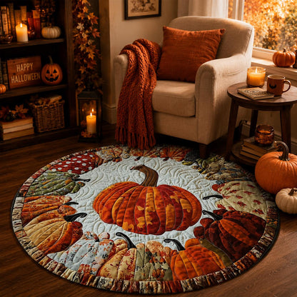 Round Pumpkin Rug, Fall Quilted Area Mat, Patchwork Thanksgiving Decor, Autumn Farmhouse Floor Decor, Halloween Home Gift
