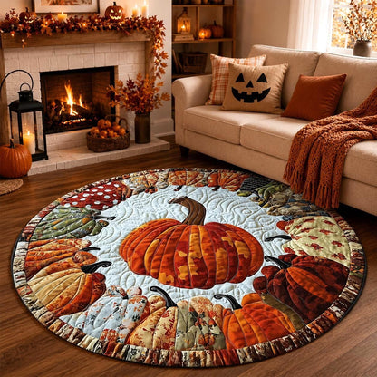 Round Pumpkin Rug, Fall Quilted Area Mat, Patchwork Thanksgiving Decor, Autumn Farmhouse Floor Decor, Halloween Home Gift