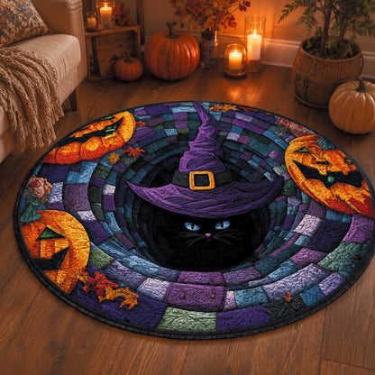 Black Cat Witch Halloween Round Rug, Spooky Gothic Home Decor, Optical Illusion Mat