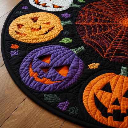 Halloween Pumpkin Round Rug, Jack O Lantern Spider Web Area Rug, Spooky Fall Floor Mat, Gothic Halloween Decor, Pumpkin Optical Illusion Rug