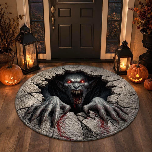 Vampire 3D Illusion Rug, Halloween Monster Round Rug, Creepy Demon Floor Mat, Horror Gothic Area Carpet, Haunted House Decor