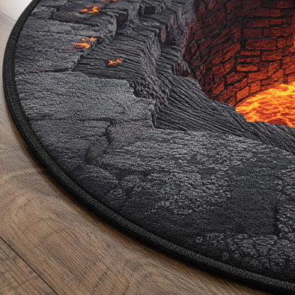 Halloween Pumpkin Pit 3D Illusion Rug, Jack O Lantern Lava Round Rug, Spooky Floor Mat, Haunted House Decor, Gothic Halloween Area Rug