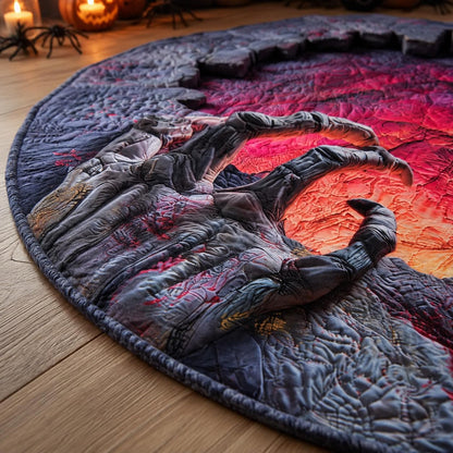 Creepy Skeleton Hand 3D Illusion Rug, Halloween Round Area Rug, Glowing Horror Pit Floor Mat, Gothic Haunted House Decor, Spooky Carpet