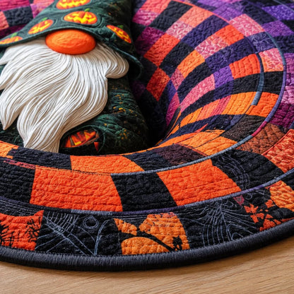 Halloween Gnome 3D Illusion Round Rug, Patchwork Witch Hat Floor Mat