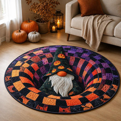 Halloween Gnome 3D Illusion Round Rug, Patchwork Witch Hat Floor Mat