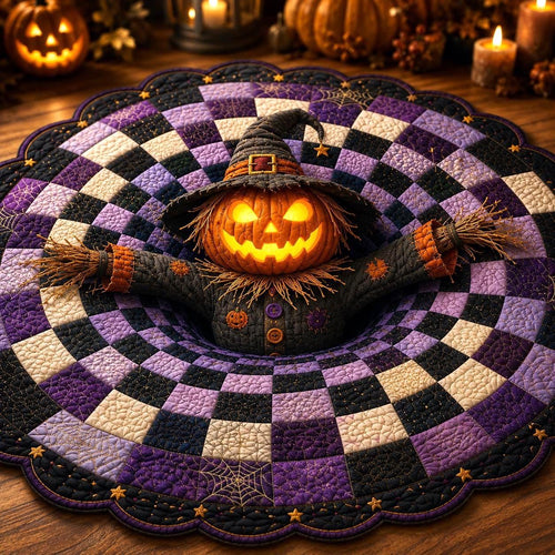 3D Pumpkin Scarecrow Halloween Rug, Round Spooky Area Rug, Purple Black Optical Illusion Floor Mat, Haunted House Decor