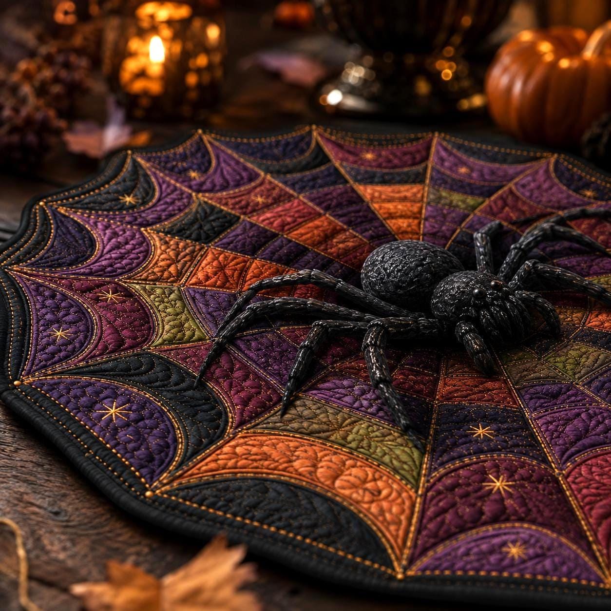 3D Spider Web Halloween Rug, Round Spider Illusion Floor Mat, Gothic Haunted Decor