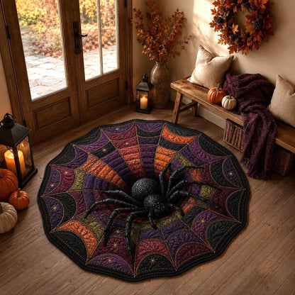 3D Spider Web Halloween Rug, Round Spider Illusion Floor Mat, Gothic Haunted Decor