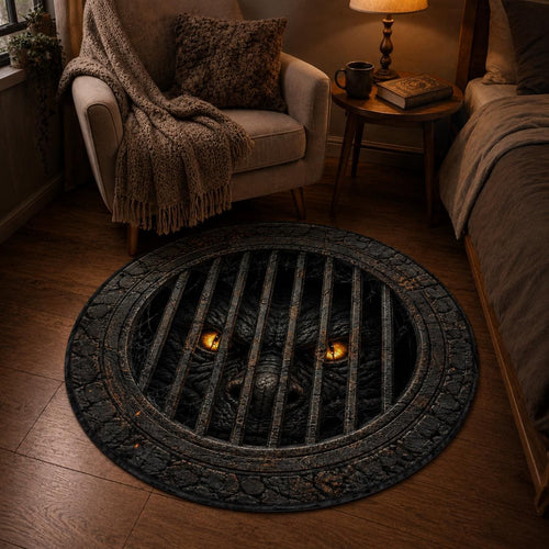 3D Monster Rug, Sewer Grate Floor Mat, Round Horror Area Rug, Gothic Halloween Decor