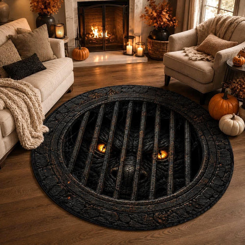 3D Monster Rug, Sewer Grate Floor Mat, Round Horror Area Rug, Gothic Halloween Decor