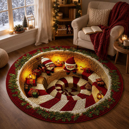 Christmas 3D Illusion Rug, Santa Gnome Round Area Rug, Candy Cane Spiral Floor Mat, Holiday Living Room Decor, Xmas Gift