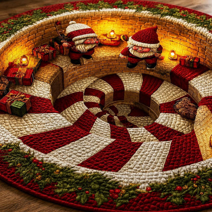Christmas 3D Illusion Rug, Santa Gnome Round Area Rug, Candy Cane Spiral Floor Mat, Holiday Living Room Decor, Xmas Gift