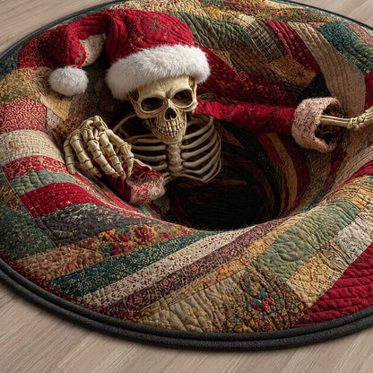 Christmas Skeleton Rug, Santa Skull 3D Illusion Round Mat, Creepy Gothic Holiday Decor, Spooky Xmas Gift
