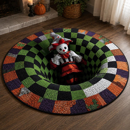Creepy Jester 3D Illusion Rug, Halloween Clown Round Area Rug, Spooky Checkerboard Floor Mat, Gothic Horror Home Decor, Creepy Gift