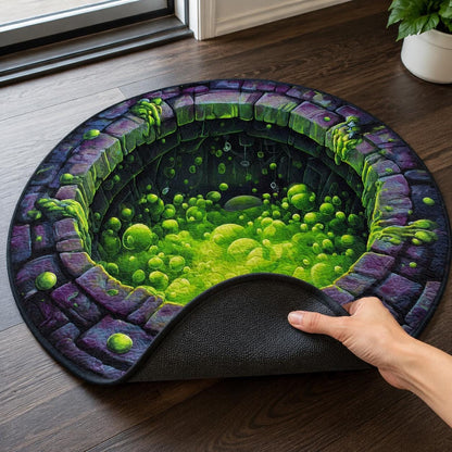 Halloween Slime Pit 3D Illusion Rug, Toxic Green Ooze Round Area Rug, Creepy Dungeon Floor Mat, Spooky Gothic Home Decor