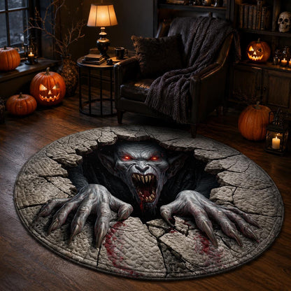 Vampire 3D Illusion Rug, Halloween Monster Round Rug, Creepy Demon Floor Mat, Horror Gothic Area Carpet, Haunted House Decor