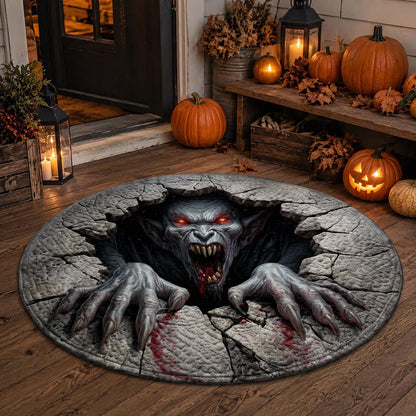 Vampire 3D Illusion Rug, Halloween Monster Round Rug, Creepy Demon Floor Mat, Horror Gothic Area Carpet, Haunted House Decor