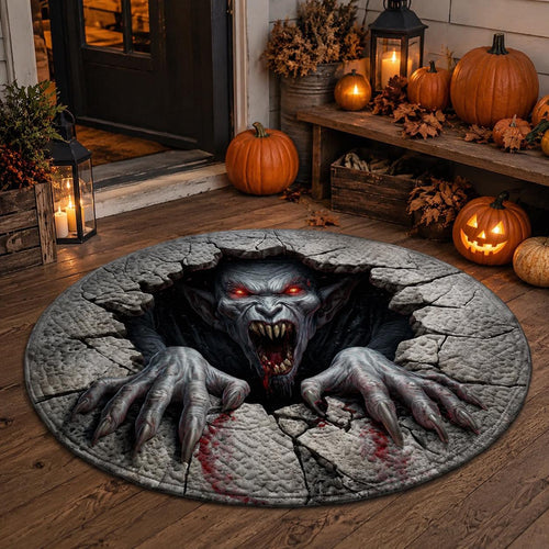 Vampire 3D Illusion Rug, Halloween Monster Round Rug, Creepy Demon Floor Mat, Horror Gothic Area Carpet, Haunted House Decor