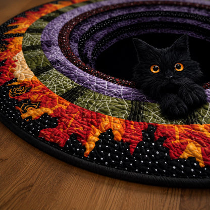Black Cat 3D Illusion Rug, Halloween Round Area Carpet, Spooky Cat Portal Floor Mat, Witchy Gothic Home Decor