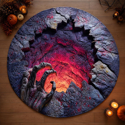 Creepy Skeleton Hand 3D Illusion Rug, Halloween Round Area Rug, Glowing Horror Pit Floor Mat, Gothic Haunted House Decor, Spooky Carpet