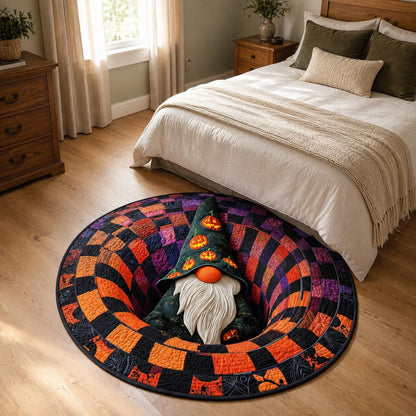 Halloween Gnome 3D Illusion Round Rug, Patchwork Witch Hat Floor Mat