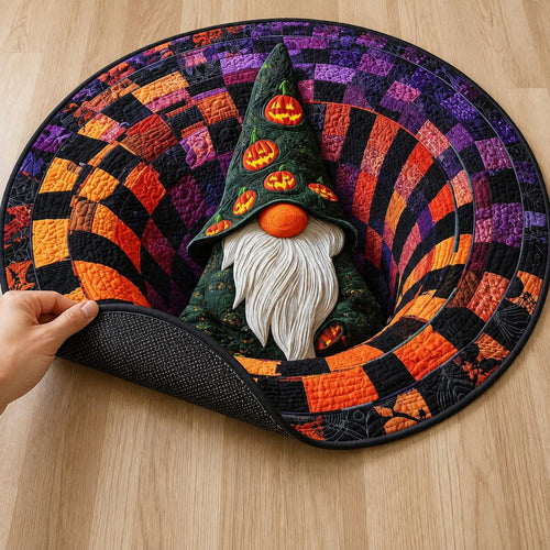 Halloween Gnome 3D Illusion Round Rug, Patchwork Witch Hat Floor Mat